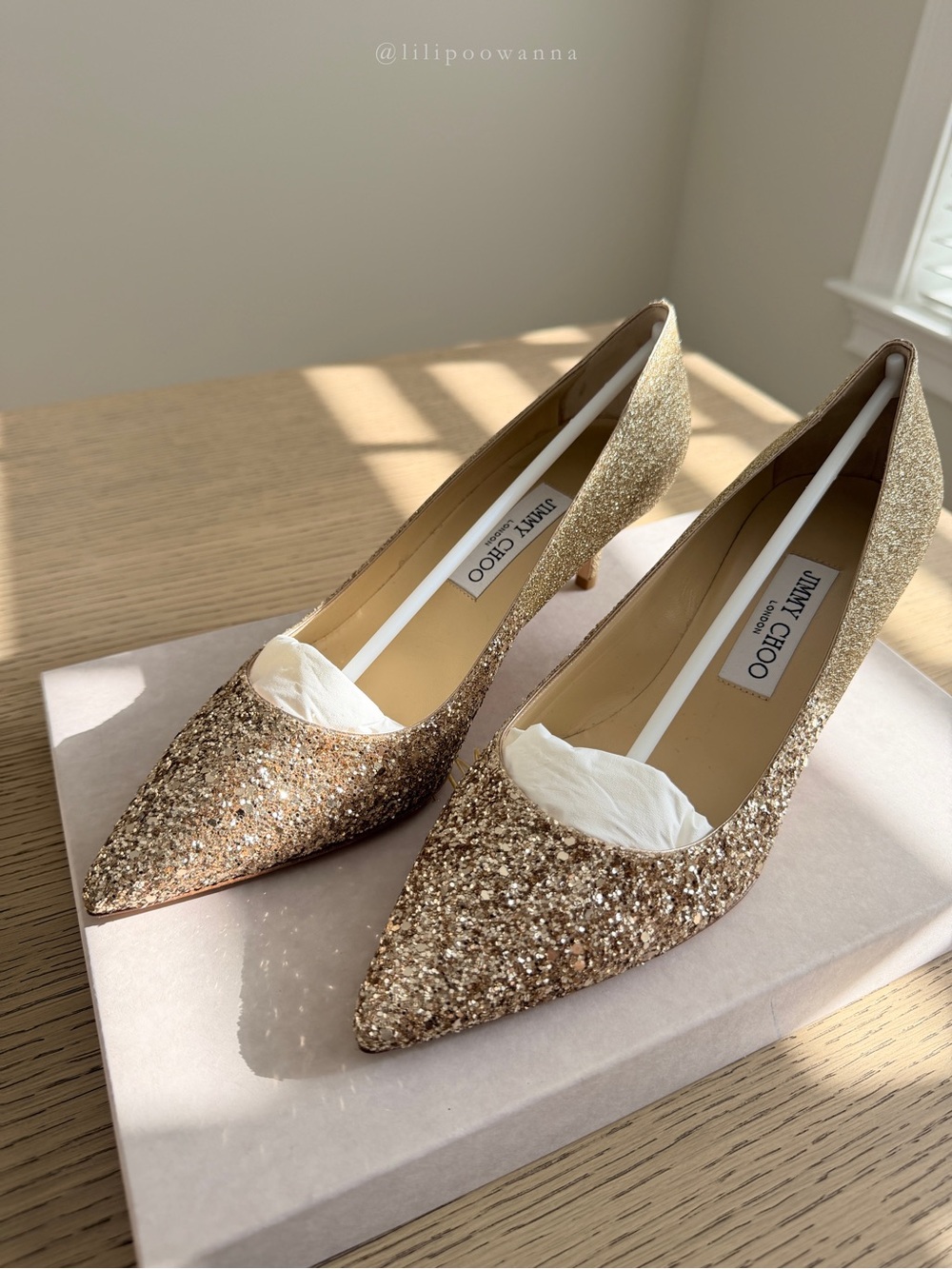 Jimmy Choo Aza Gold Glitter Pointed Toe Slip-On Pumps EU 38.5 US 8.5 - Picture 2 of 9